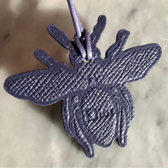 Authentic & New Christian Dior blue leather bee bag charm/key chain - Picture 1 of 5